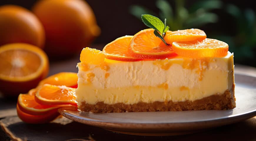 Keto sernik na migdałowym spodzie z pieczoną pomarańczą