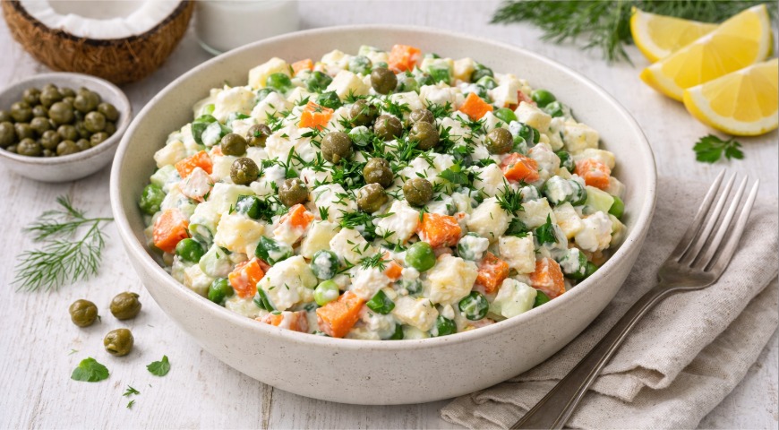 Sałatka jarzynowa z sosem kokosowym i kaparami MITOMED